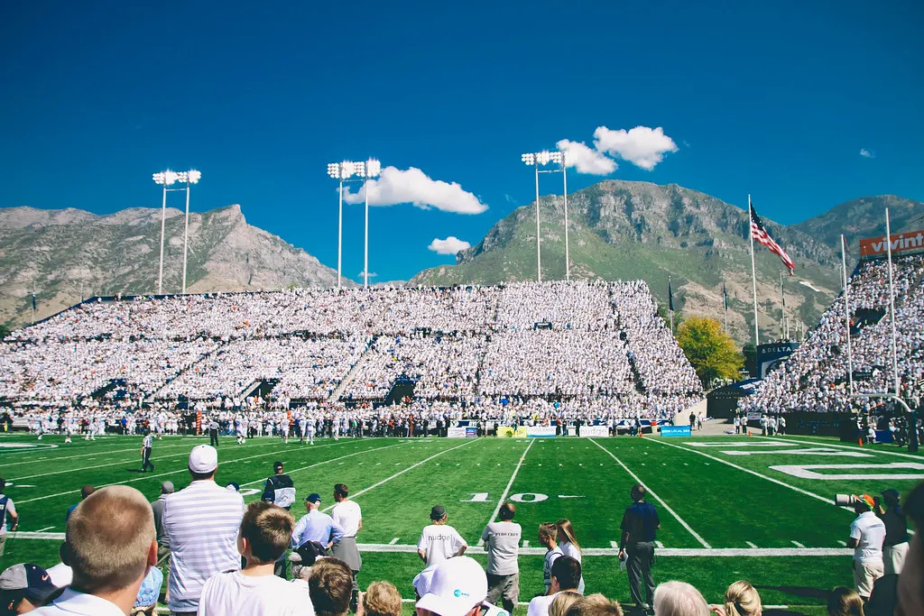 Football stadium under bright daylight